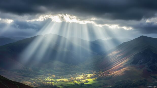 Foreboding mountains cloaked in darkness wallpaper.