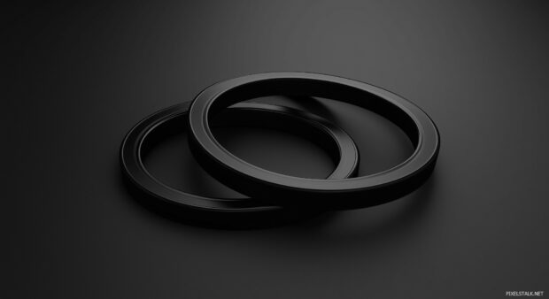 Free 3D Desktop Wallpaper with a set of interconnected black 3D rings.