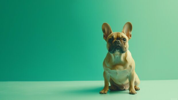 French Bulldog 4K wallpaper with a playful expression, posing against a clean, minimalist backdrop.