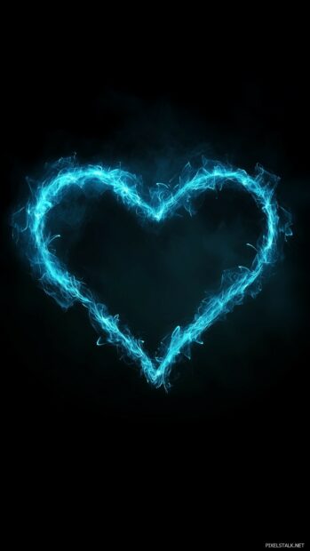 Glowing heart in neon blue on a clean black background.