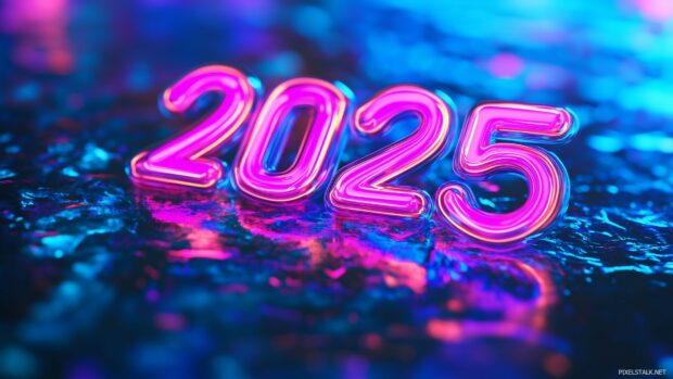 Glowing neon 2025 Happy New Year wallpaper.