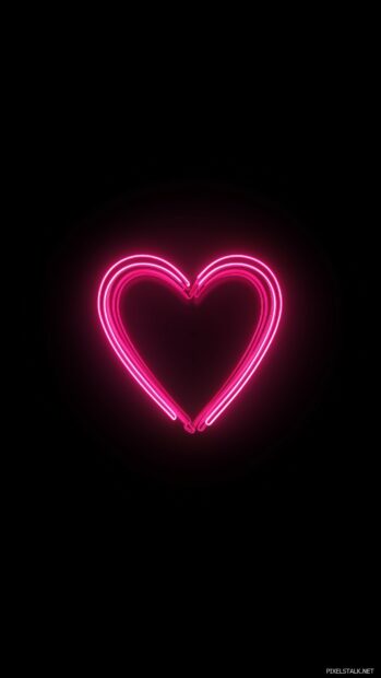 Glowing neon pink heart iPhone wallpaper.