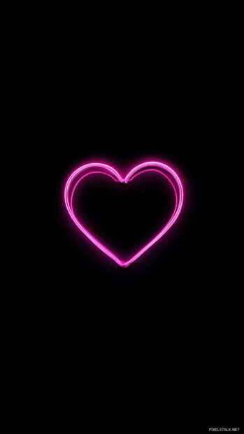 Glowing neon pink heart on a clean black background.