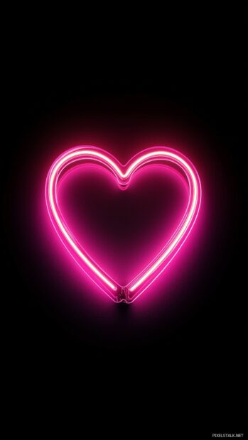 Glowing neon pink heart on a clean black background.