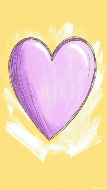 Hand drawn heart in light purple on a plain pastel yellow background.