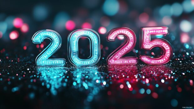 Happy New Year wallpaper 2025 with Neon text.