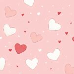 Happy Valentine Day Background with a seamless pattern of small white and red hearts on a soft pink background, clean and modern aesthetic.