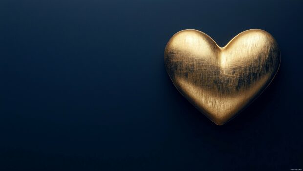 Heart 3D Wallpaper 4K with Small gold heart on a dark navy background with soft shadows.