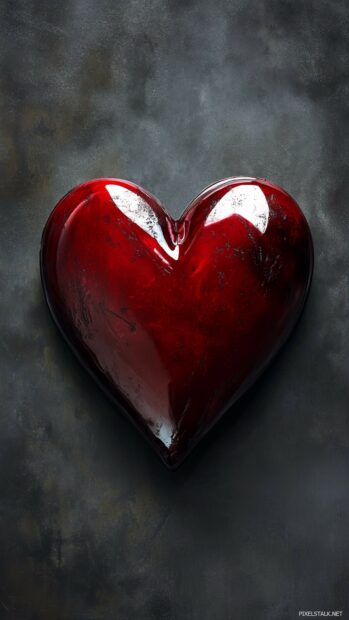 Heart 3D iPhone wallpaper with A single, glossy red heart set against a dark charcoal background.