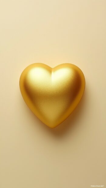 Heart 3D iPhone wallpaper with Small gold heart centered on a soft cream colored background.