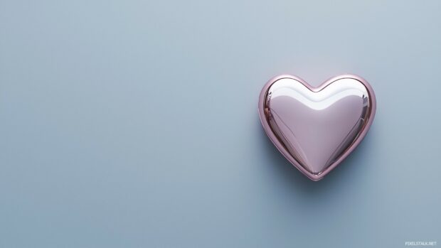 Heart HD Wallpaper with Single metallic pink heart on a smooth, minimalistic gray background.