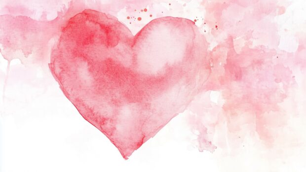 Heart HD Wallpaper with Soft pink watercolor heart on a crisp white canvas.