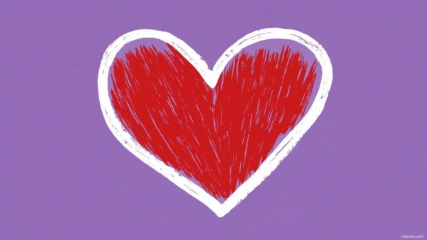 Heart HD wallpaper featuring a large red heart outlined in white, set against a soft lavender background for a gentle and inviting feel.