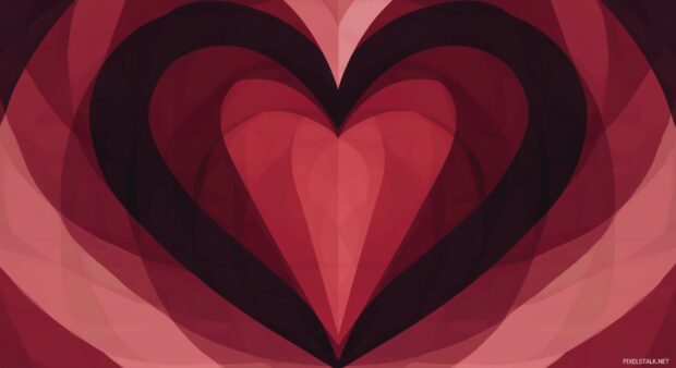 Heart Wallpaper HD with a symmetrical heart pattern in alternating shades of light and dark red.