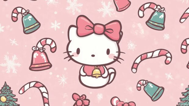 Hello Kitty with Christmas bells and candy canes.