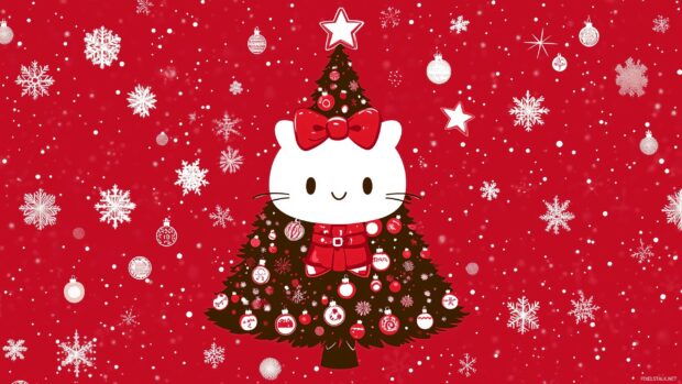 Hello Kitty with a Christmas tree.