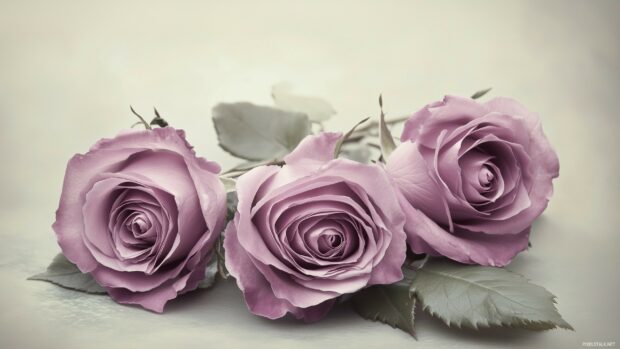 Lavender roses intertwined with soft gray leaves.