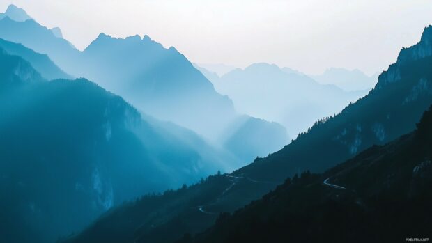 Layers of blue toned Mountains at twilight.