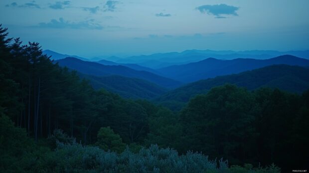 Layers of blue toned Mountains at twilight HD wallpaper.