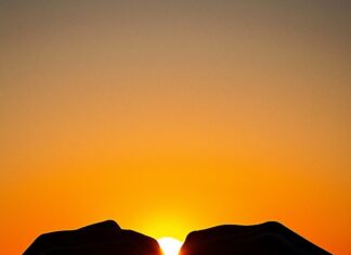 Love Wallpaper with a close up of a couple's hands forming a heart shape against the backdrop of a sunset, creating a warm and loving mood.