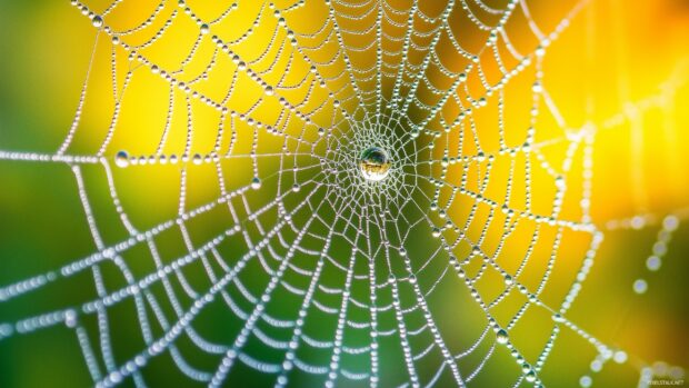 Macro shot of raindrops on a spider web, Amazing Laptop Wallpaper HD.