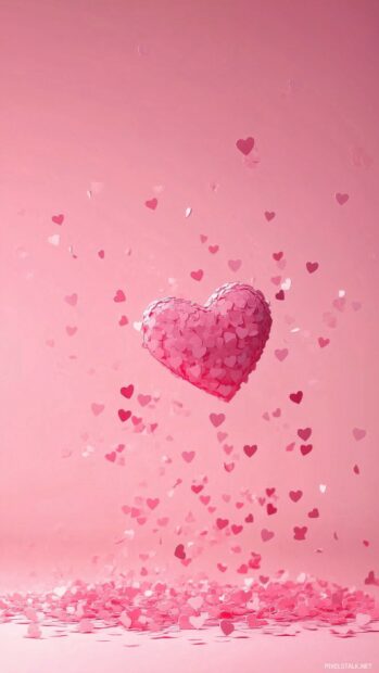 Minimal pink heart confetti over a soft gradient background, creating a cute Valentines theme.