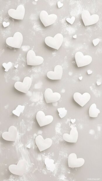 Minimal white heart pattern wallpaper.