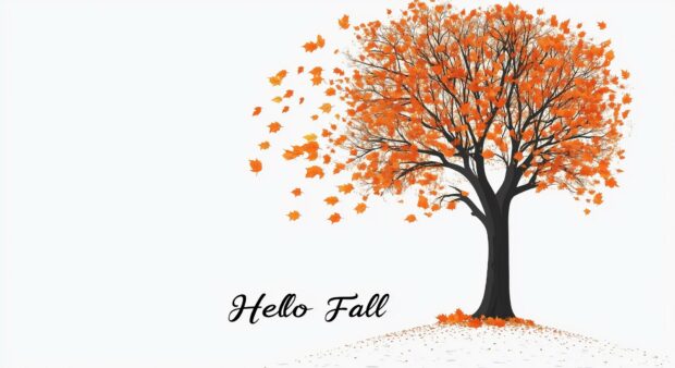 Minimalist autumn tree silhouette with orange leaves.