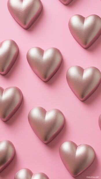 Minimalist outlined hearts, evenly spaced in a repeating pattern on a muted pink background.