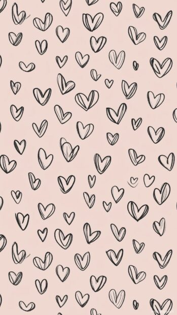 Minimalist outlined hearts, evenly spaced in a repeating pattern on a muted pink background.