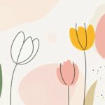 Minimalist spring inspired wallpaper featuring soft focus tulips in pastel pink, yellow, and white.