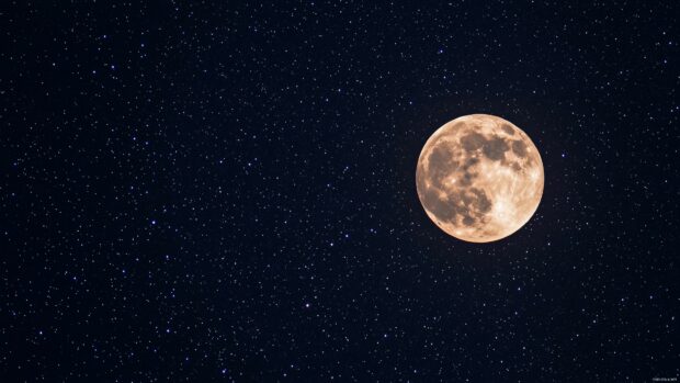 Moon background with a large glowing moon and countless tiny stars sparkling across the heavens.