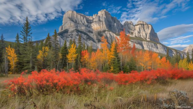 Mountain landscape with Autumn trees.