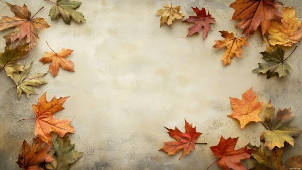 Muted fall leaves scattered on a faded, textured cream background, with soft vintage tones.