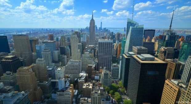 New York City Street HD Wallpaper with the view from the top of the Rockefeller Center, looking out over the city skyline.