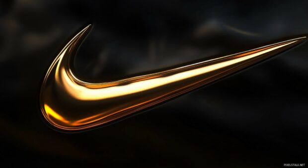 Nike 3D Wallpaper showcasing a swoosh logo in bold black and gold.