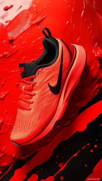 Nike 3D Wallpaper with Nike running shoes in vibrant red.