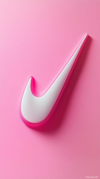 Nike 3D logo in white, prominently displayed on a vibrant pink background.