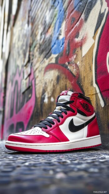 Nike Air Jordan sneakers with a stylish urban backdrop.