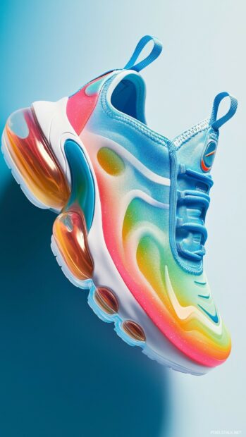 Nike Air Max shoes with a futuristic design, set against a sleek, gradient background transitioning from deep blue to light blue (2).