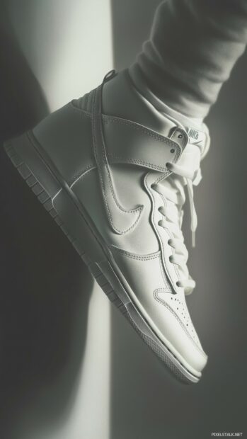 Nike Dunk sneakers positioned on a minimalistic studio set with soft lighting,.