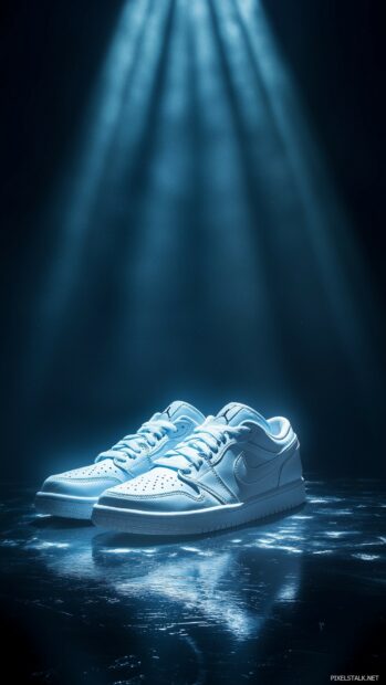 Nike Jordan sneakers with a dramatic spotlight effect on a sleek, dark background.