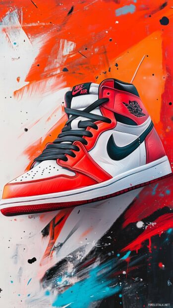 Nike Jordan sneakers with a graffiti style background.