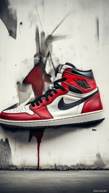 Nike Jordan sneakers with a graffiti style background, Nike 3D Wallpaper.