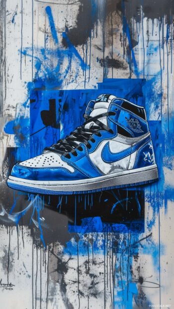 Nike Jordan sneakers with a graffiti style background, combining street art elements with the iconic shoe design.