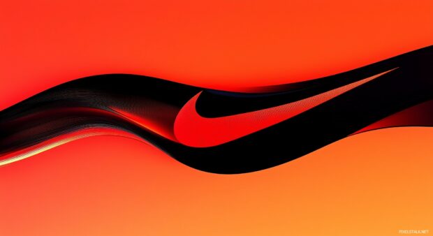 Nike Logo Wallpaper HD featuring the iconic swoosh in a bold, dynamic design with a gradient of red and black.