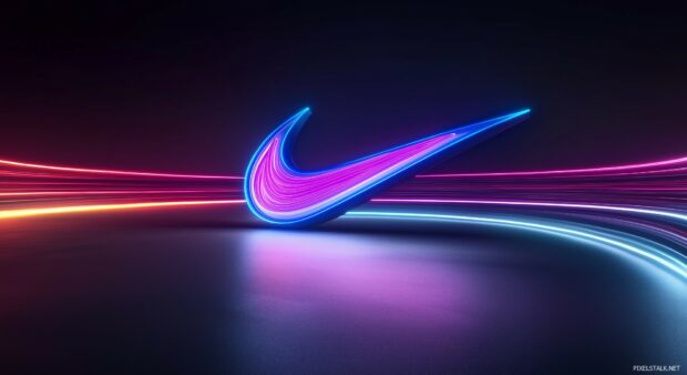 Nike Logo Wallpaper featurres a swoosh logo in vibrant neon colors on a dark gray backdrop.