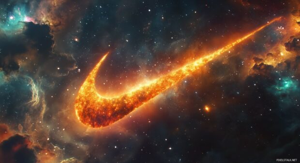 Nike Wallpaper HD with a galaxy pattern overlay.