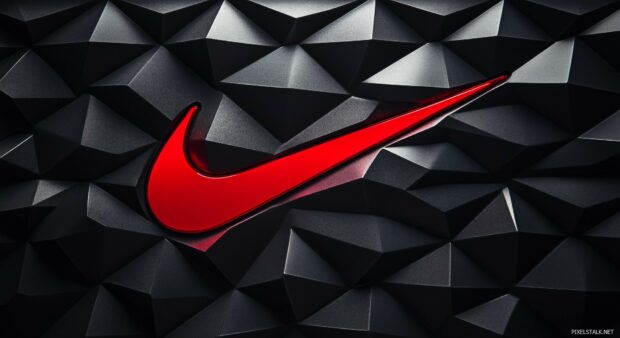 Nike background with a swoosh logo integrated into a high contrast black and red geometric pattern.