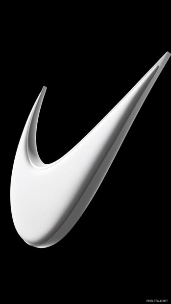 Nike logo 3D wallpaper with a high contrast, clean white design on a pitch black background.